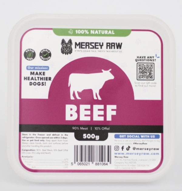 Mersey Raw 500g Pork & Lamb Pet Food, Natural 90% Meat.
